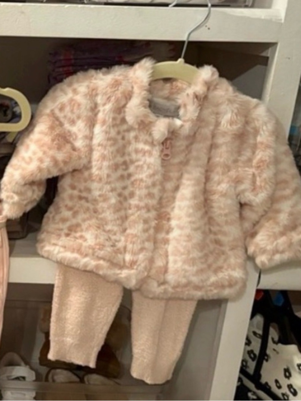 Rachel Zoe Plush Fuzzy Pink Baby Jacket and Pants Set
